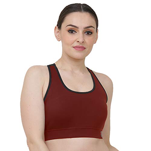 Fenzy Styles Four Way Stretch Lycra Spandex Non Padded Wire Free Sports Bra for Women (Wine Red - Large)
