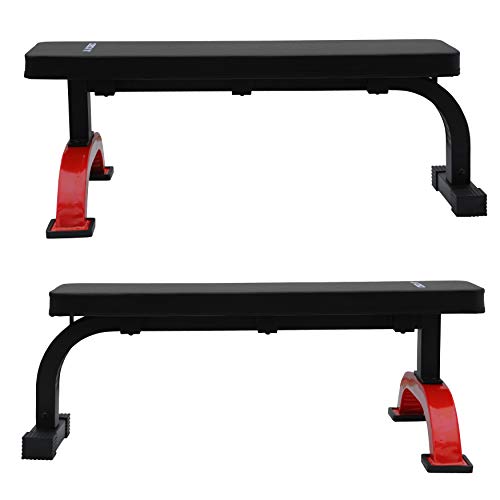 Kobo EB-1011 Imported Steel Heavy Duty Exercise Flat Bench for Home Gym (Black, Red)