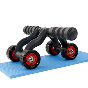 Wazdorf Anti Skid Double Wheel Total Body AB Roller Exerciser for Abdominal Stomach Exercise Training with Knee Mat Steel Handle, Roller for Exercise, Excersice Roller (4 Wheel Roller)