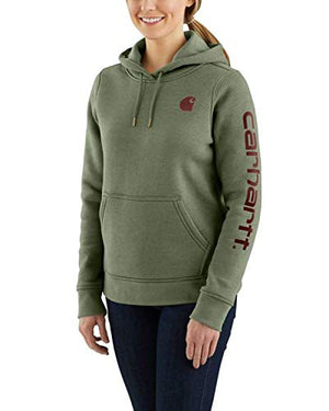 Carhartt Women's Clarksburg Graphic Sleeve Pullover Sweatshirt (Regular and Plus Sizes), Olivine Heather, XX-Large