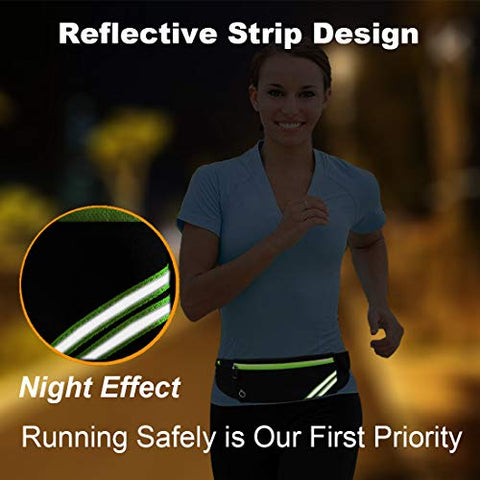 Image of AIKENDO Reflective Slim Pocket Running Belt Fanny Pack Bag for Hiking Fitness Cycling Workout Gym, Jogging for iPhone Xs, XR, 7 8 Plus, Travelling Money Phone Holder