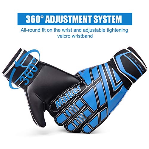 Malker Soccer Goalie Gloves Goalkeeper Gloves with Fingersave and Double Wrist Protection, Strong Grip Goalkeeper Gloves for Youth&Adult Size 7