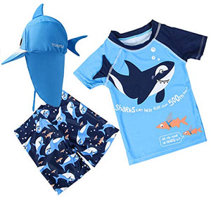 Baby Toddler Boys Two Pieces Swimsuit Set Shark Bathing Suit Rash Guards Swimwear with Hat UPF 50+ (3D Blue Shark, 6Years)