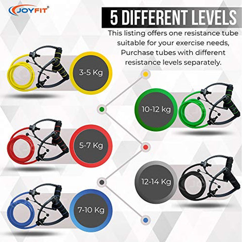 Image of Joyfit Resistance Tube[1 Pc]- with Adjustable knob for Workout with Door Anchor & Workout Chart. Toning Tube for Home Workout, Strength Training, Crossfit, Pilates. Resistance Band for Men and Women