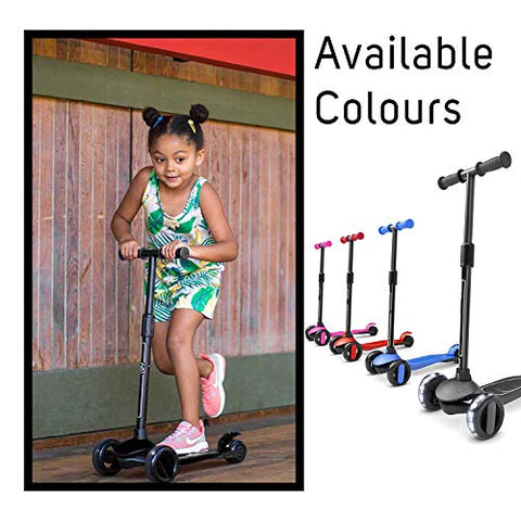 Image of Baybee Alpha Scooter for Kids, 3 Wheel Kids Scooter Smart Kick Scooter with Foldable & Height Adjustable Handle & Extra-Wide LED PU Wheels & Brake, Skate Scooter for Kids (F3-Black)