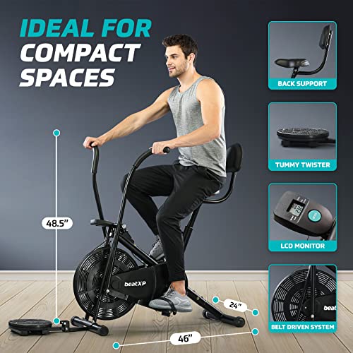 beatXP Vortex Plus 4M Air Bike Exercise Cycle for Home (Gym Cycle for Workout With Adjustable Cushioned Seat | Moving Handles | Back Support & Tummy Twister With 6 Months Warranty (Black)