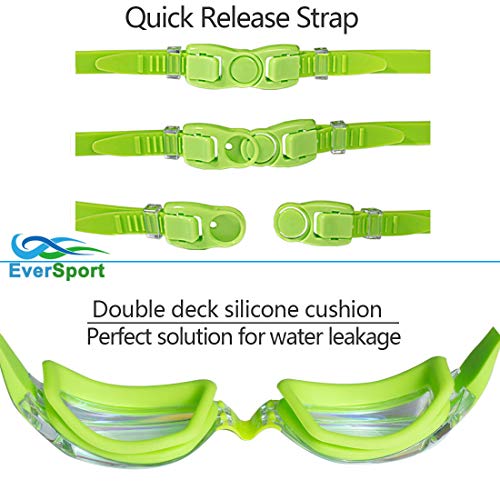 eversport goggles EVERSPORT Kids Swim Goggles 2 Pack, LightBlue & Green, Swimming Goggles for Teenagers, Anti-Fog Anti-UV Youth Swimming Glasses, Leakproof, Free Ear Plugs, one Button Open Straps, for 4-15 Y/O