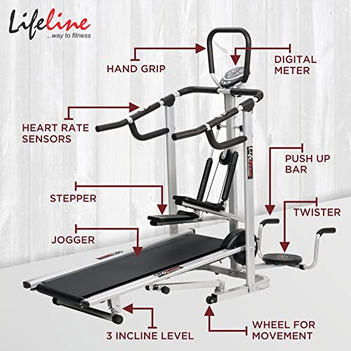 Life line Fitness Manual Treadmill with Twister, Push-up Stand, Stepper for Cardio Weight Loss Exercise in Home Gym (with Stepper, Twister & Pushup Bar (Without Installation))