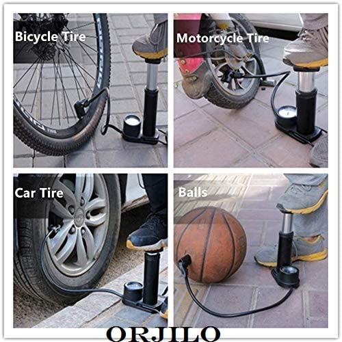 ORJILO Portable Mini Bike Pump/Cycle Foot Pump Foot Activated with Pressure Gauge Floor Bicycle Bikes Pump & Cycle Pump Bicycle Tire Pump for Road