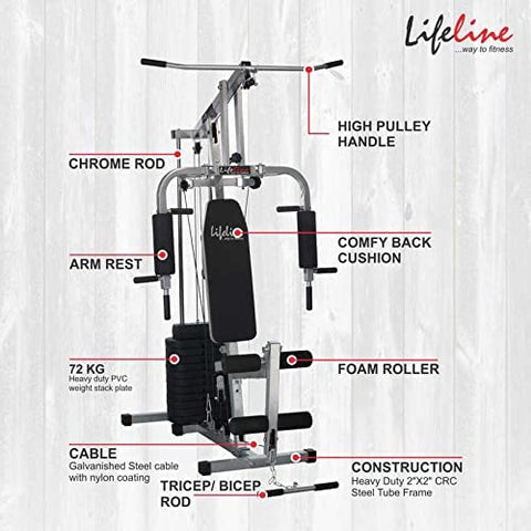 Image of Lifeline Fitness HG-002 Multi Home Gym Full Body Workout Combo with LB-310 Abdominal/Situp Bench,