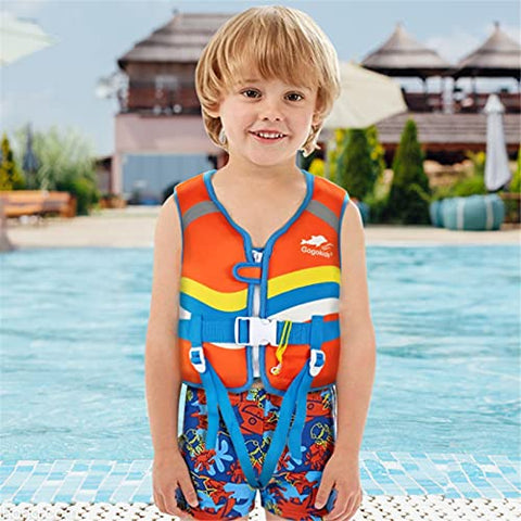 Image of Kids Life Jackets Swim Vest - Toddler Life Vest Learn to Swim, Unisex-Child Swim Trainer Vest with Emergency Whistle & Adjustable Safety Strap (Orange, M)