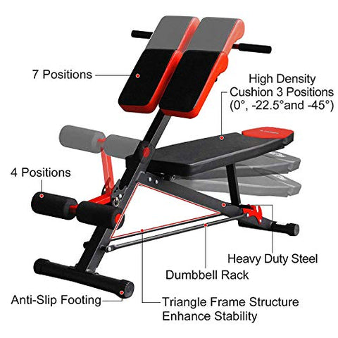 Image of Kobo EB-1013 Steel Multi Function Imported 10 Exercises Adjustable Dumbbell Bench with Preacher Curl for Home Gym (Black/Red)