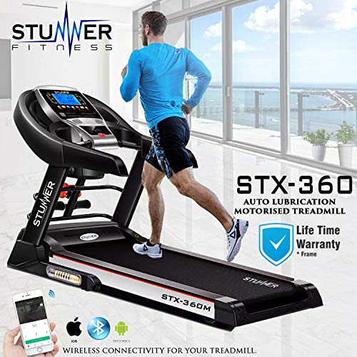 Stunner Fitness STX-360M Multi Functional 2.0 HP (4.0HP Peak) Motorized Treadmill with Auto Lubrication System, MP3, Smart Phone App for Cardio Workout at Home (Free Installation Assistance)