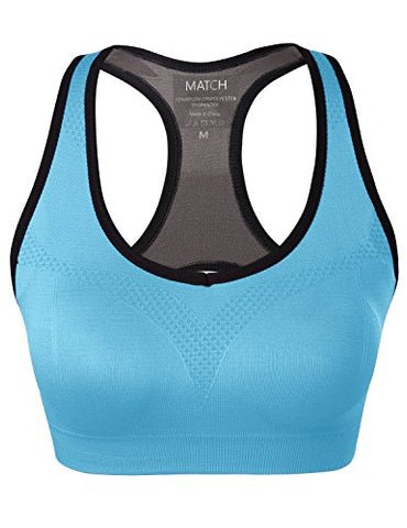 Image of Match Womens Sports Bra Wirefree Padded Racerback Yoga Bra for Workout Gym Activewear with Removable Pads #0001, Sky Blue, XL (36DD, 38DD, 40C, 40D, 42B, 42C)