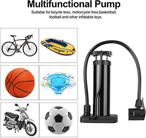 Image of QUPET ® Mini Portable Bike, Bicycle Tire Hand Foot Activated Floor Pump with Presta Schrader Dunlop Valves Extra Valve and Gas Needle