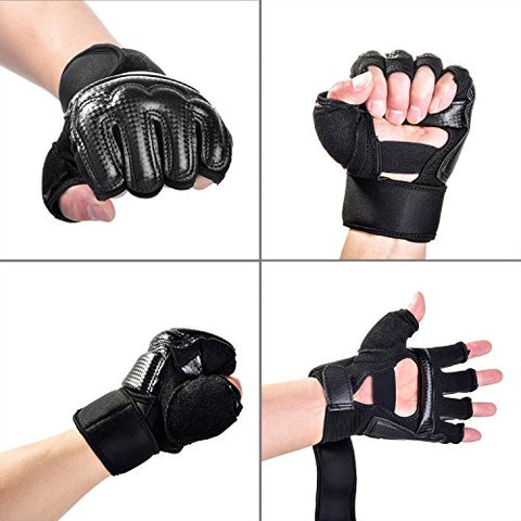 Image of Kickboxing Gloves Punch Bag Muay Thai Boxing Training Fingerless Gloves for Men Women Children (Black, L)