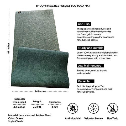 Image of Ida Yog Eco-Friendly Yoga Mat Sturdy Top Layer, Anti-Slip, Right Thickness (4 Millimetres, Green) Bhoomi Practice Foliage