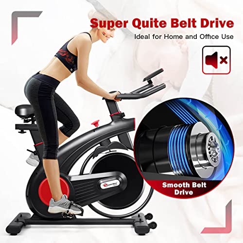 PowerMax Fitness Steel B-S2 Exercise Spin Bike with Flywheel, 14 kg, Saddle Adjustment and Adjustable Foot Strap for Home Workout, Black