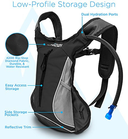 Image of Aduro Sport Hydration Backpack [Hydro-Pro], 1.5L / 2L / 3L BPA Free Water Bladder, Unisex, Water Resistant, Durable, Light Weight, Adjustable Sizing (Black, 3 Liters (101 Fl. Oz))