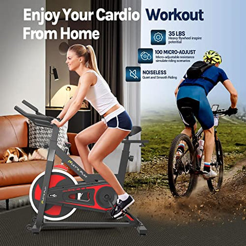 Image of LETSPLAY® Indoor Upright Exercise Bike with Matt Black Frame Handlebar Aluminum Pedals Ergonomic Seat for Home, Workout & Cardio Training