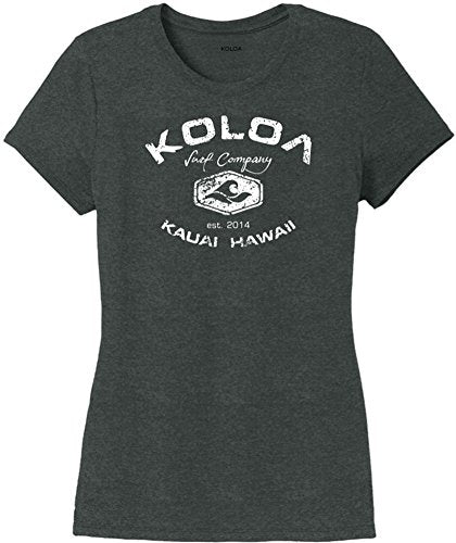 Joe's USA Koloa Surf Vintage Arch Ladies Tri-Blend Heather Crewneck T-Shirt-Black/w-L
