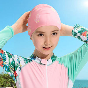 COPOZZ Kids Swim Caps, Silicone Waterproof Swimming Cap Hat for Children Boys Girls Aged 5-12