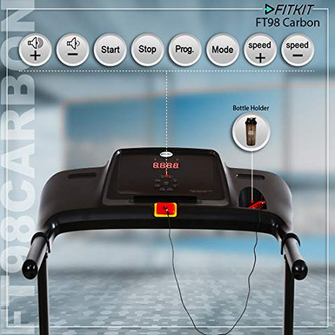 Fitkit FT98 carbon (2HP Peak) DC-Motorised Treadmill (Max Speed:14km/hr,Max Weight:90Kg) With Free home installation, Free Diet & Fitness & Personal Sessions from OneFitPlus Expert Coaches