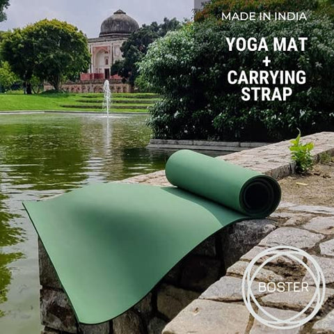 Image of BOSTER 6 MM Yoga Mat with Carrying Strap Extra Large and Thick Exercise and Yoga Mat for Aerobics Workout Men and Women Anti Skid for Floor Exercises and Gym Workout Made in India