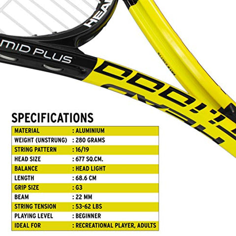 Image of HEAD Titanium 1000 Tennis Racquet, Black/Yellow