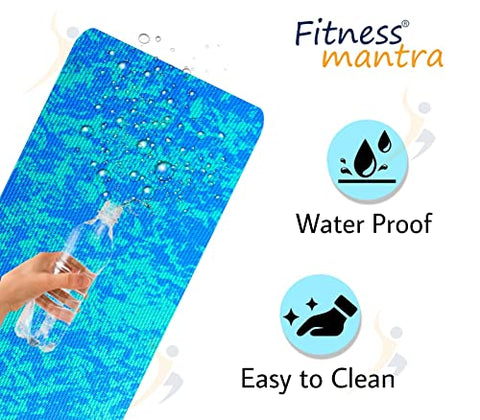 Image of Fitness Mantra® Super Soft, Anti-Slip Marble Design Yoga Mat with Carrying Strap for Men & Women (Qty.-1 Piece) (4MM, Blue)