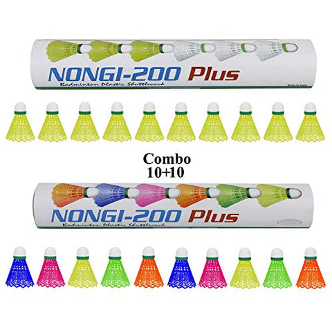 Image of NONGI Combo Plus Plastic Badminton Shuttlecock Pack of 20(Multi-Color)