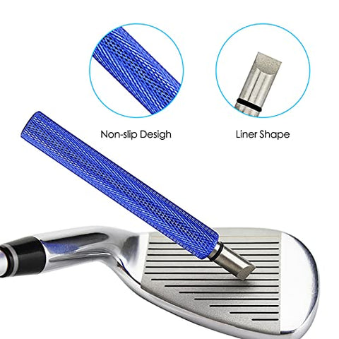Image of VIPMOON Golf Clean Tool Set,Retractable Golf Club Brush and 2 Golf Club Groove Sharpener for U & V-Grooves, Portable Golf Brush Tool Kits for All Golf Irons for Man (Blue)