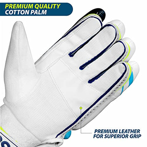 Image of DSC Condor Ruffle Leather Cricket Batting Gloves, Mens Right (White Black)