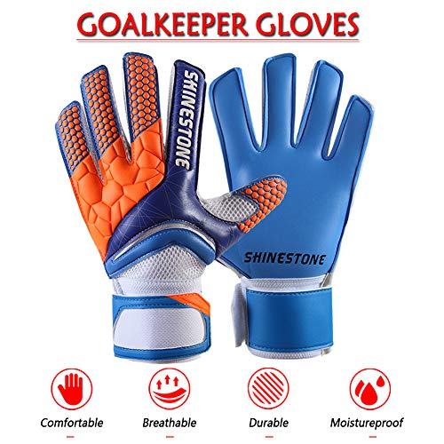 SHINESTONE Goalkeeper Goalie Gloves, Youth Adult Kids Soccer Football Goalkeeper Goalie Gloves with Strong Grip and Finger Protection to Prevent Injuries(Blue,Child Size 7)