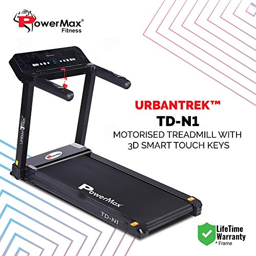 PowerMax Fitness TD-N1 (4HP) Motorised Treadmill for Home [Speed:12kmph, Max User Weight:90kg, Foldable, 12 Workout Programs, Spax App] Free Installation Assistance & Demo - 3 Year Motor Warranty