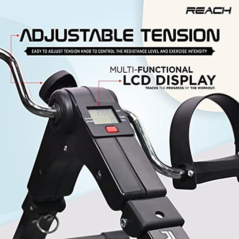 Image of Reach Digital Pedal Exercise Machine Mini Fitness Cycle with Fixing Strap, Adjustable Resistance and LCD Display - Fits Under Desk and suitable for Light Exercise of Legs & Arms, and Physiotherapy at Home