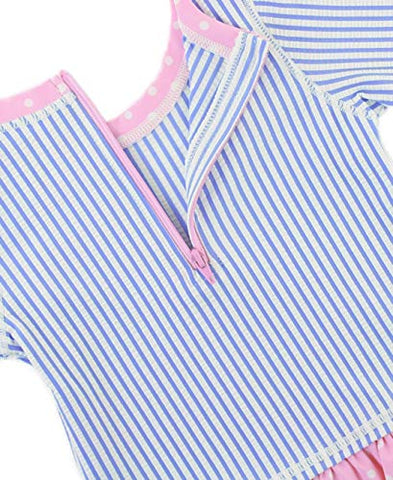 Image of RuffleButts Little Girls Periwinkle Seersucker Long Sleeve Rash Guard Bikini - 5