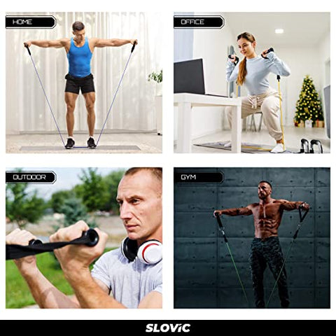 Image of SLOVIC Resistance Tube/Band with Sturdy Handles, Door Anchor for Men and Women with Extensive Guide Containing 30 Plus Exercises | 3 Years Warranty