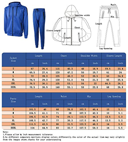 Image of URBEX Men's Athletic Casual Tracksuit Pants Hooded Full Zip Jacket Sweatsuit Set for Men…-ROYAL-2XL