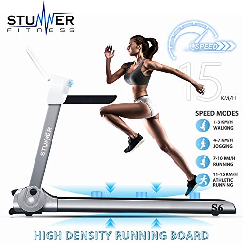 Stunner Fitness S6 (2.0 HP) Smart Motorised Treadmill with LED Touch Interactive Display | Bluetooth Speaker | MP3 | Smartphone App | 100% Installed for Cardio Workout at Home