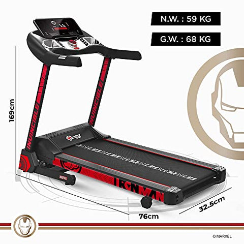 Image of PowerMax Fitness X Marvel MTM-2500 Iron Man Edition (4HP Peak) Smart Folding Electric Treadmill with Manual Incline, MP3, Speaker, Exercise Machine for Home Gym and Cardio Training (Red)