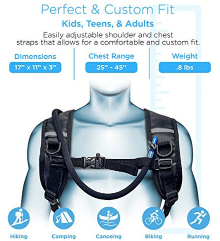 Image of Aduro Sport Hydration Backpack [Hydro-Pro], 1.5L / 2L / 3L BPA Free Water Bladder, Unisex, Water Resistant, Durable, Light Weight, Adjustable Sizing (Black, 3 Liters (101 Fl. Oz))