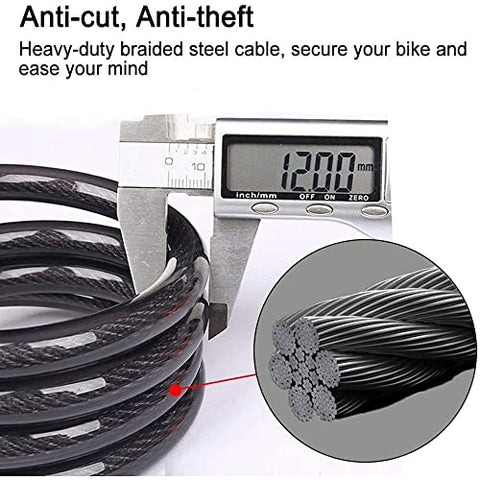 Image of FABSPORTS Bike Lock Cable,4 Feet / 1.2 Meter, High Security 5 Digit Resettable Combination Coiling Bicycle Cable Lock for Bicycle Outdoors, 12mm Thick