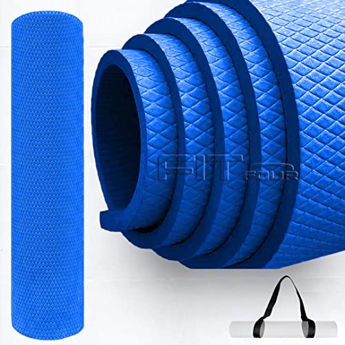 FIT FOUR ® Yoga MAT (Color-Blue) with 4-MM Anti Skid, Light Weight, Extra Large Made by EVA Quality for Men & Women Gym Workout and Yoga Exercise with Shoulder Strap (Qnty-1 Pcs)