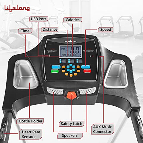 Image of Lifelong LLTM153 Fit Pro 4.5 HP Peak Motorised with LCD Display, Max Speed 14km/hr| Max User Weight 110Kg, Heart Rate Sensor, Manual Incline, Speaker|Treadmill for Home(Free Call Installation Assistance)