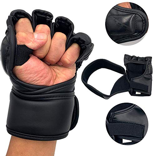 ZTTY MMA Gloves Martial Arts Training Sparring Punching Bag Gloves for The Kickboxing with Microfiber Leather (Black-P, L-XL)