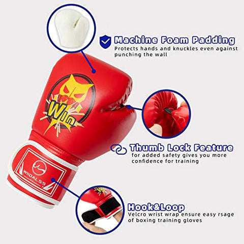 Image of WIIDALSS Kids Boxing Gloves, Boxing Gloves for Kids 5-12, Youth Boxing Gloves for Punching Bag Kickboxing Muay Thai
