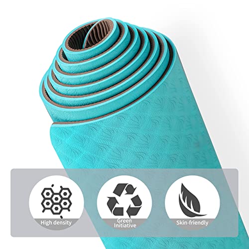 PROIRON TPE Yoga Mat 1830×660×6 mm(Cyan/Brown), Yoga Mat Extra Wide, Non Slip Large Exercise Mat Pilates Mat with Carry Strap for Fitness Home Gym TPE Eco Friendly Yoga Mat