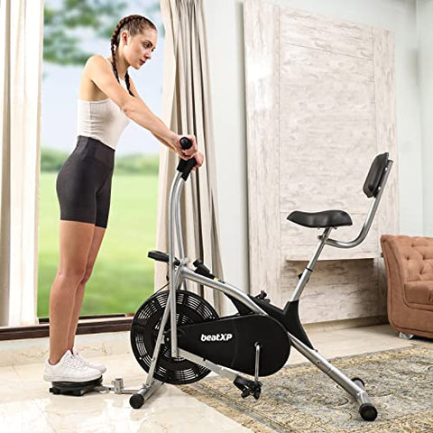 Image of beatXP Typhoon AirTronic 4CM Air Bike Exercise Cycle for Home Workout with Adjustable Cushioned Seat | Moving Handles & Back Support |Curve Frame & Tummy Twister With 6 Months Warranty (Black & Grey)
