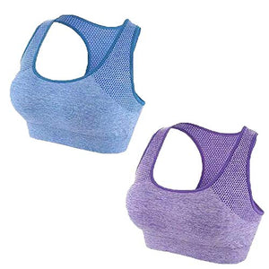 Tianken Women Racerback Sport Bras High Impact Seamless Yoga Gym Fitness Running Workout Activewear Bra, 2pack-blue-purple, Small